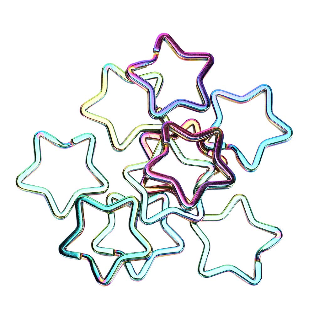 10pcs Star Key Ring Colorful Pentacle Shaped Key Chain Hanging Buckle Split Rings Pendant DIY Jewelry Handbag Supplies