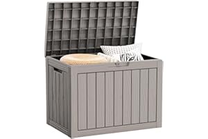 Yardgrace 45 Gallon Waterproof Deck Box, Lockable Resin Storage Box for Patio Furniture Cushions Garden Tools and Outdoor Delivery Storage, Coffee