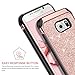 BENTOBEN Galaxy S6 Edge Case, S6 Edge Case, 2 in 1 Luxury Glitter Bling Hybrid Slim Hard Covers Sparkly Shiny Faux Leather Chrome Shockproof Protective Case for Samsung Galaxy S6 Edge, Rose Gold
