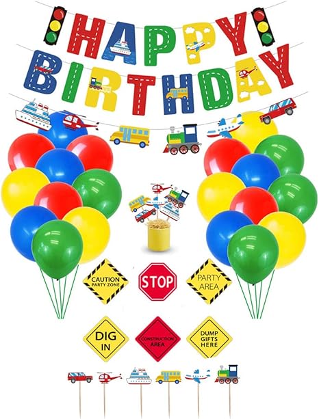 Amazon 交通 バースデーパーティー用品 車 バス 電車 飛行機 船 ヘリコプター 交通ライト 写真 小道具 ガーランド パーティー デコレーション キットセット 子供用 誕生日パーティー パーティーグッズ おもちゃ