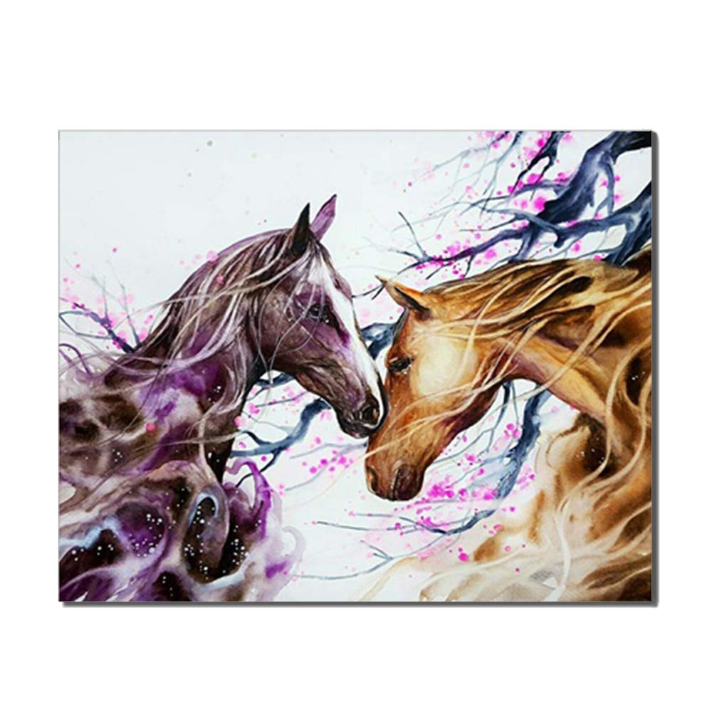 Canessioa Wall Art Canvas Prints Exquisite Animal Theme Artwork Two Intimate Horses Flowing Hair Charming Plum Wall Decor For Home Room Kitchen Office Corridor 28x20inch Unframed Amazon In Home Kitchen