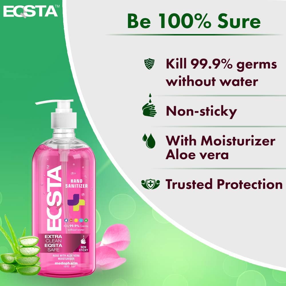 EQSTA Rose with Aleovera Moisturizer Non Sticky Instant Hand Sanitizer-500ml