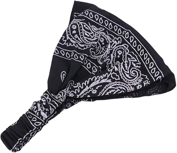 Amazon ターバン ヘアーバンド スポーツ 幅広 ヘアターバン ヘアーバンド 汗止め バンダナキャップ メンズ レディース ペイズリー柄 ブラック バンダナ 通販