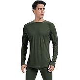 woolcano Men's 100% Merino Wool Base Layer Tops Lightweight Long Sleeve Active Base Layer