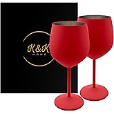 K&K Home Red Stainless Steel Unbreakable Wine Glasses - 18 oz - Set of 2 Colored, Stemmed Metal Wine Glasses Perfect for Outdoors, Weddings, and Parties (Red, Set of 2)