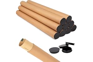 DERZIFUN 15PCS Kraft Shipping Tubes With Caps, Cardboard Poster Tubes for Shipping and Storage of Documents and Art (12, 2x36