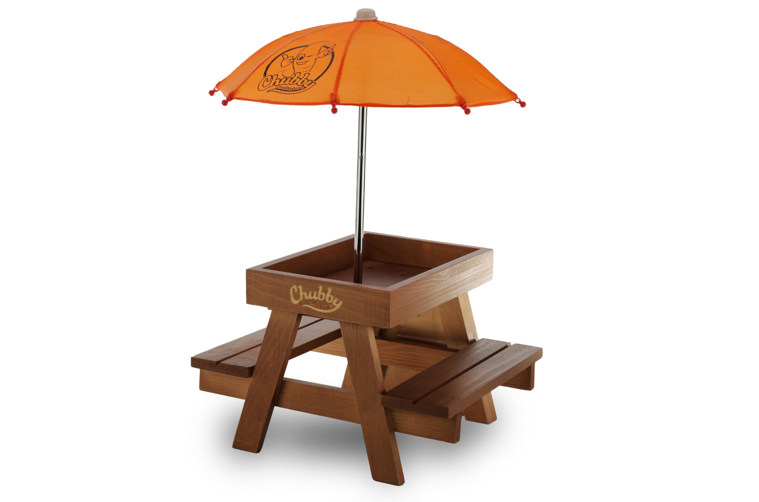 Chubby Wooden Squirrel Picnic Table Feeder With Bench & Umbrella