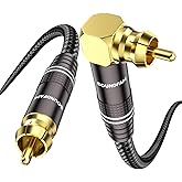 SOUNDFAM High-End Subwoofer Cable 6ft - 90° Right Angle RCA Cable | 75Ω OFC Coaxial | Dual Shielded | Home Theater, Hi-Fi Audio Systems