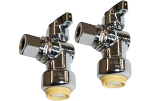 HQMPC Push Fit Angle Stop Valve 1/2" Push-fit x 3/8" OD Compression No Pb Brass Angle Stop Valve Shut Off Valve Angel Stop Valve Compression And Pex Connect (2 Pack)