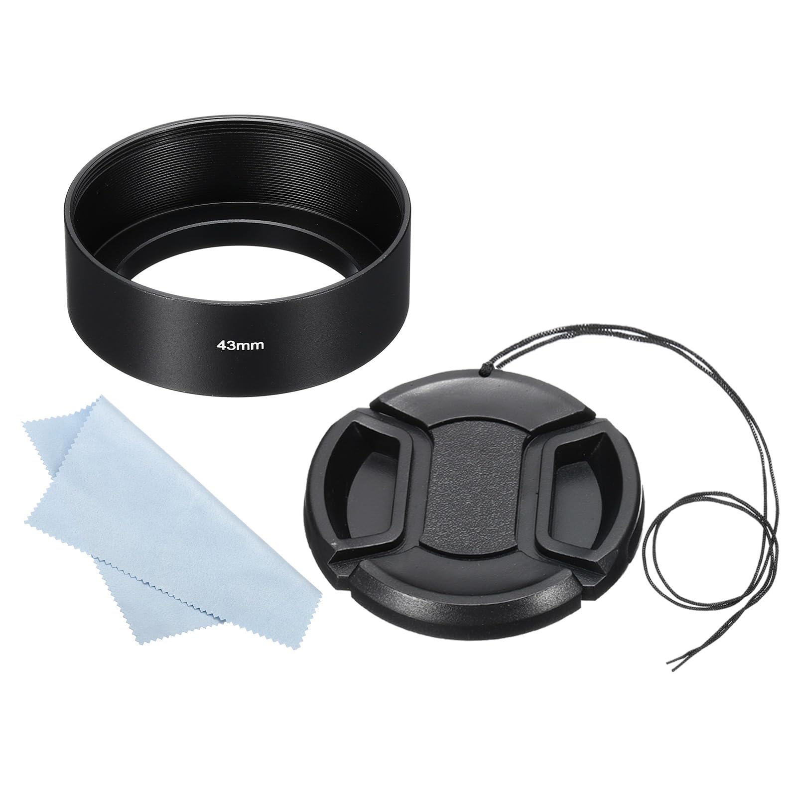 PATIKIL 46mm Lens Hood, Standard Focus Frosted Surface Anti-reflective Inside Hood with 58mm Lens Cap and Cloth for Camera Lens, Black for Nikon, for Fujifilm, for Pentax, for Leica