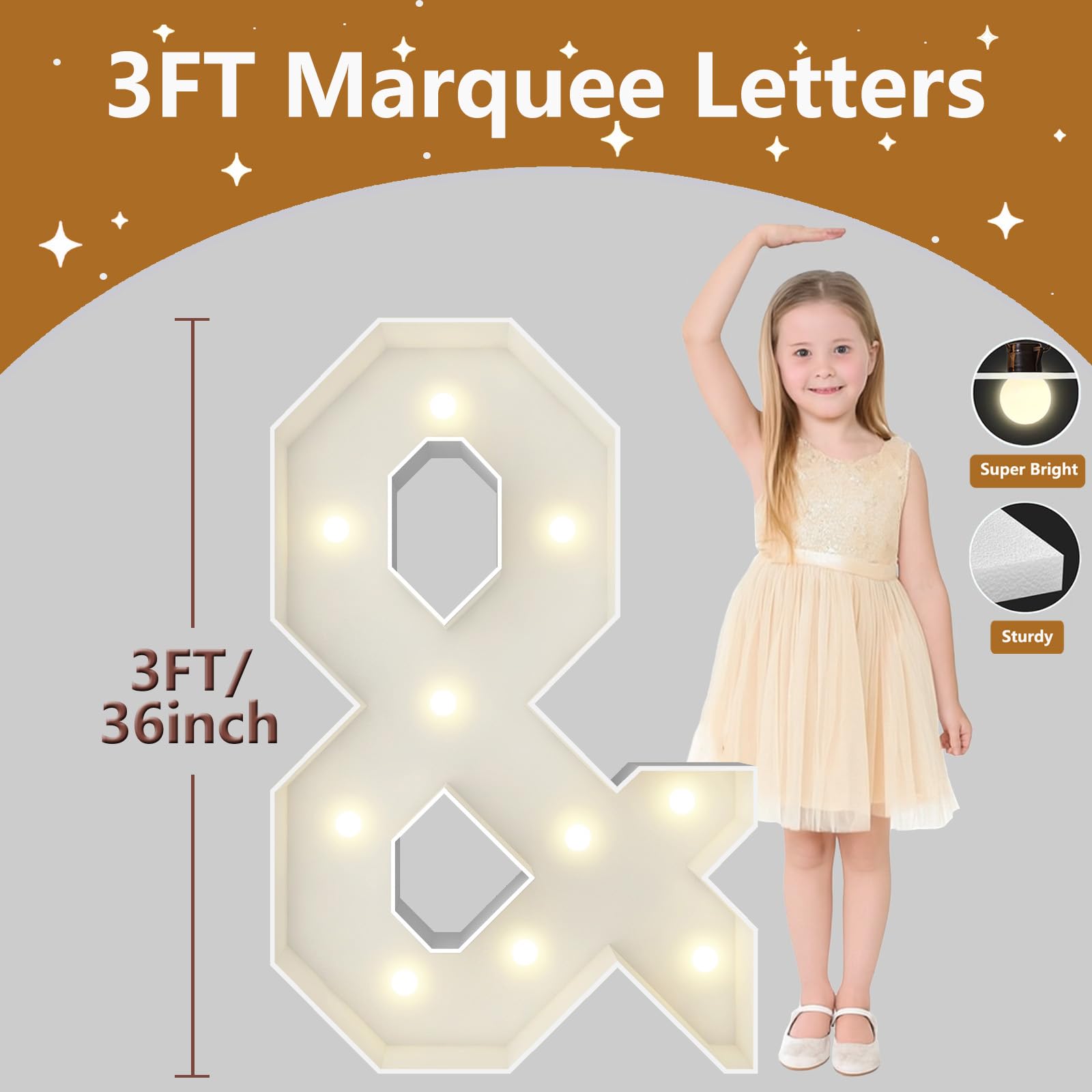 Condition photo showing New/Like New for 3ft marquee light up letters, large marquee letters, pre-cut foam board sign & for engagement wedding decorations birthday party backdrop decor, balloon arch kit letter & 3 feet