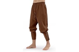 Heyigrow Mens Pirate Pants Medieval Viking Costume, Renaissance Lace-up Ankle Banded Trousers Cotton Linen Cosplay Outfits