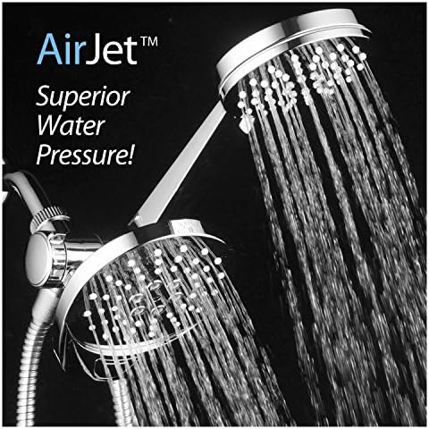 AirJet-600 Hybrid 3-in-1 High Pressure Luxury Rainfall Shower Combo with High-Velocity Flow Accelerator(TM) for More Power with Less Water! Height-Extend Design / Low-Reach Push-Button Flow Control