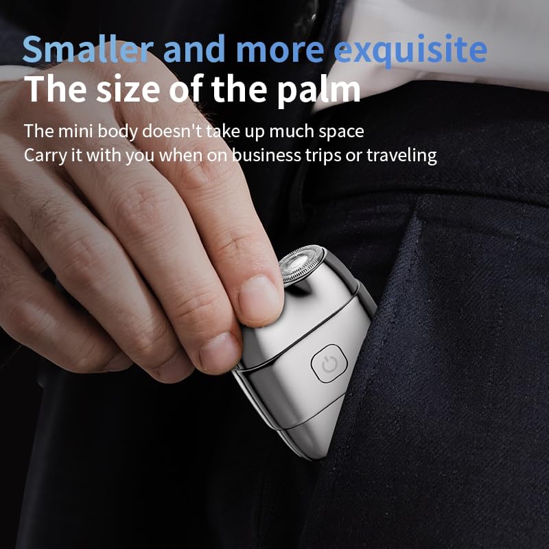 2025 Neu Rasierer Herren Elektrisch, Mini Portable Electric Shaver, IPX7 Wasserdicht Mini Trockenrasierer Herren Elektrisch mit Dual-Ring Magnetklinge für Nass- und Trockenrasierer (Silber) 5