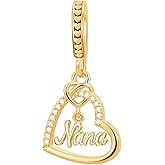 QeenseKc Heart Nana Dangle Charm Cubic Zirconia Bead Compatible with Pandora Bracelet Women