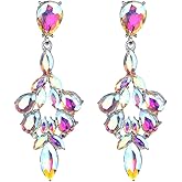 Denifery Wedding Bridal Crystal Rhinestone Teardrop Cluster Drop Earrings Teardrop Statement Earrings for Wedding Prom Fashion Jewelry (AB Colorful)