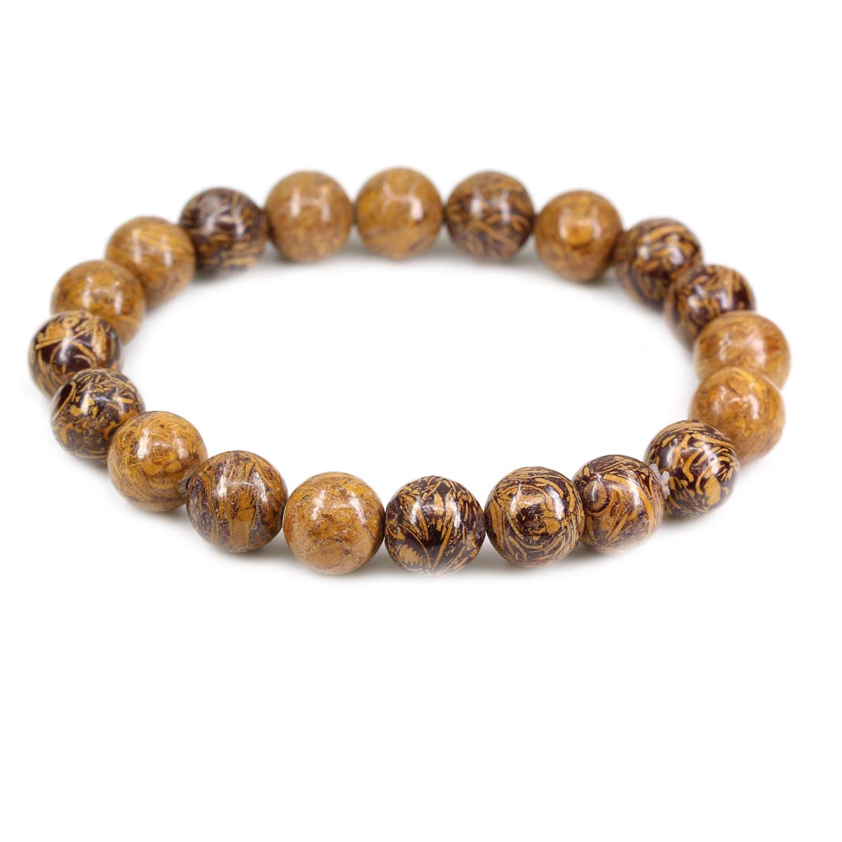 CHENYUE Natural Tiger Skin Jasper Gemstone 10mm Round Beads Stretch Bracelet 7" Unisex