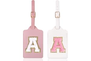 XSUIOY 2 Pack Personalized Initial Luggage Tags for Suitcases with Chenille Letter, Cute Letter Luggage Tags,Monogrammed Luggage Tags for Baggage Bag Travel Gifts for Women Kids Teens(Pink+White_A)