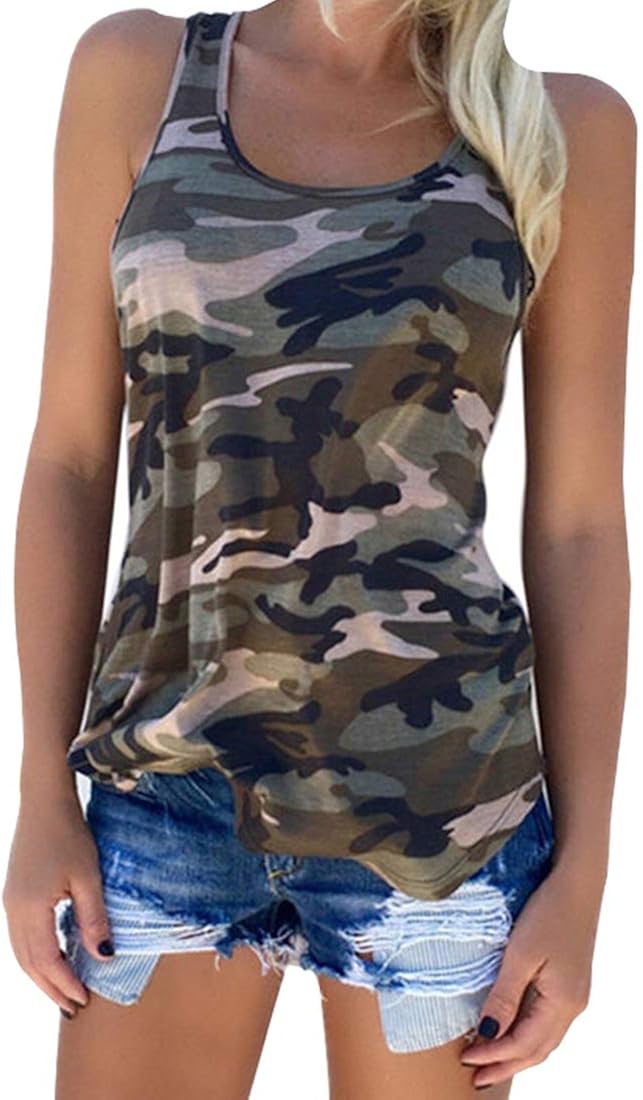 Zcavy Cute Camo Tank Flowy Athletic Shirts Running Muscle Shirts Workout Gym Clothes Racerback Camo Tank Tops for Women: Clothing