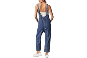 GREAIDEA High Roller Denim Jumpsuits for Women Casual Sleeveless Loose Baggy Overalls Jeans Pants Jumpers with Pockets