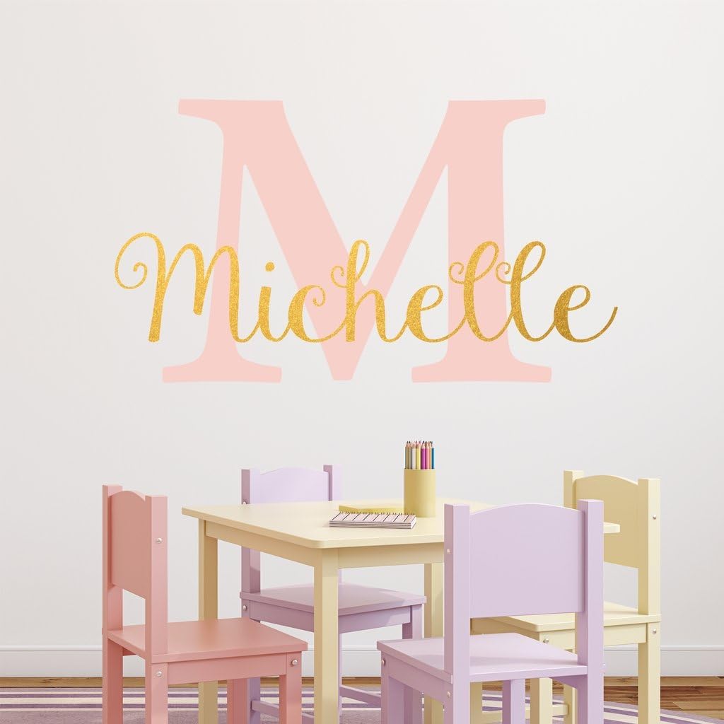 Nursery Custom Name and Initial Wall Decal Sticker, 34" W by 20" H, Girl Name Wall Decal, Girls Name, Personalized, Girls Name Decor, Girls Nursery, Girls Bedroom, Plus Free White Hello Door Decal
