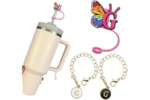 KRIKLAR （1+2）Butterfly Straw Cover for Stanley Cup 30&40 Oz 10mm Straw Topper with 2PCS Stanley Cup Accessories Letter Charms Name ID Initial Letter Handle Personalized Charm For Stanley Tumbler (Letter G)