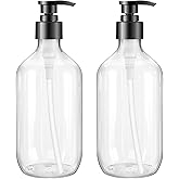Teyssor Pump Bottle Dispenser Clear 2 Pack 500ml/16.9oz Empty Plastic Liquid Soap Dispensers, BPA-Free Refillable Container for Essential Oil Shampoo Lotion