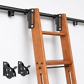 10FT Aluminum Telescopic Hook on Sliding Library Ladder Hardware 350lb Load Capacity, Library Rolling Ladder Hardware kit with Braking Casters，Convenient Storage No Harm to Floors &amp; Carpet