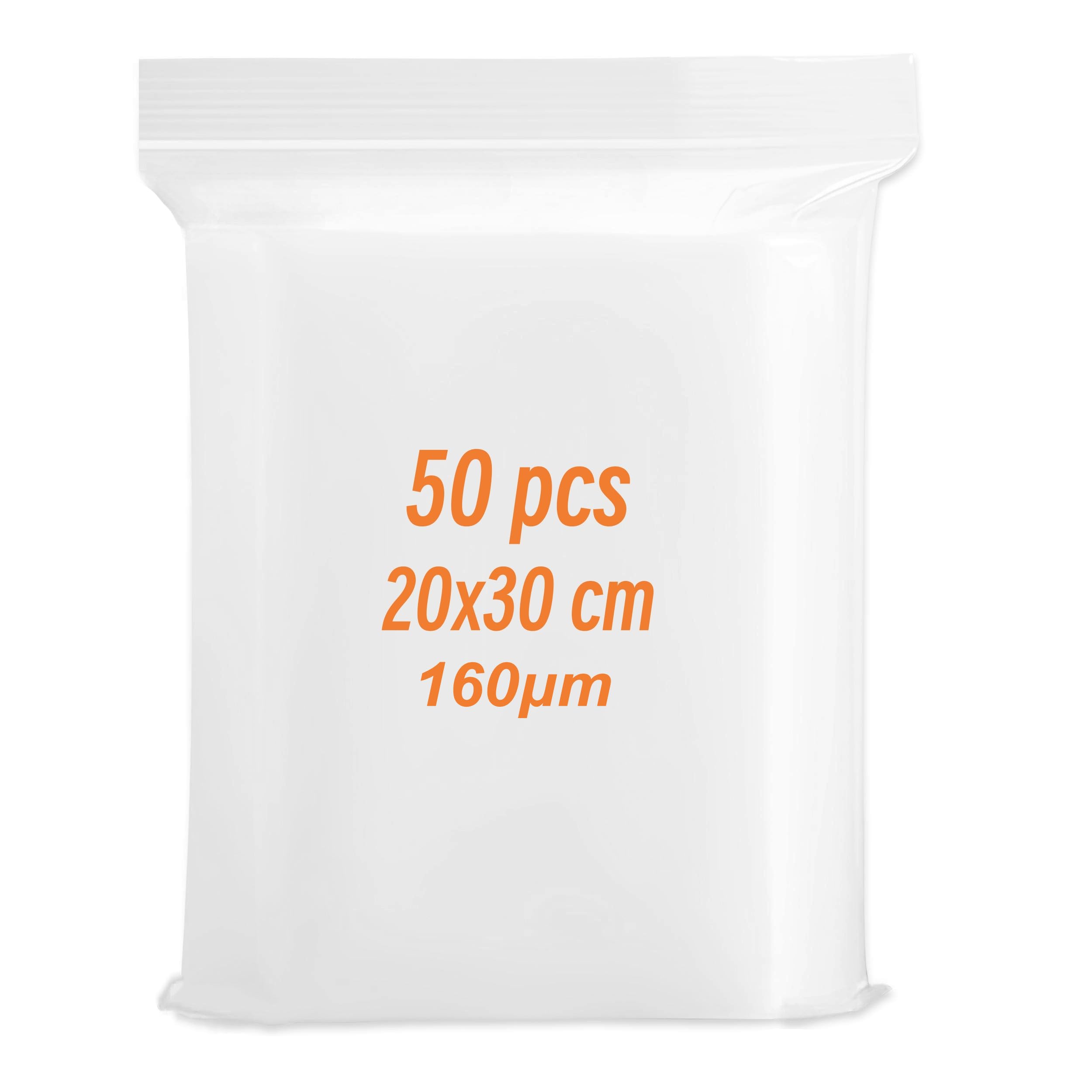 Resealable Plastic Bags,Large Grip Seal Bag 20x30cm 50 PCS,Clear Zip Bag Sealed Baggies,Plastic Bags Sealable for Kitchen Storage Clothing DIY Candies Spice Nuts (20 x 30cm -50pcs)