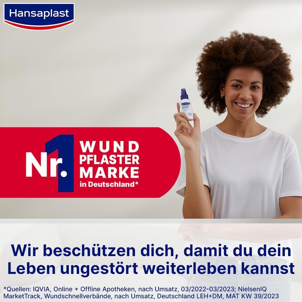 Hansaplast Wundspray (50 ml), zur antiseptischen Wundreinigung durch mechanische Spülung, Spray schützt vor Wundinfektionen, farblos und besonders hautfreundlich 6