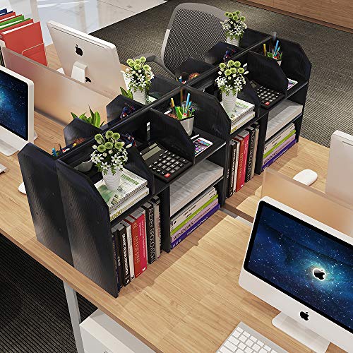 Desktop Bookshelf Wood Desk Organizer Shelf Bookcase with 6