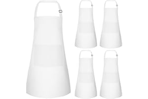 MEEZY 5 Pack Kids Apron with Pockets Adjustable Painting Apron Children Art Apron Toddler Chef Aprons for Kids Painting Cooking Crafts Baking (White)