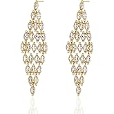 14K Gold-Plated Dangle Design-Wedding Bride Women Long Tassel Link Fringe Dangly Earrings,Lightweight Hyopallergenic Earring