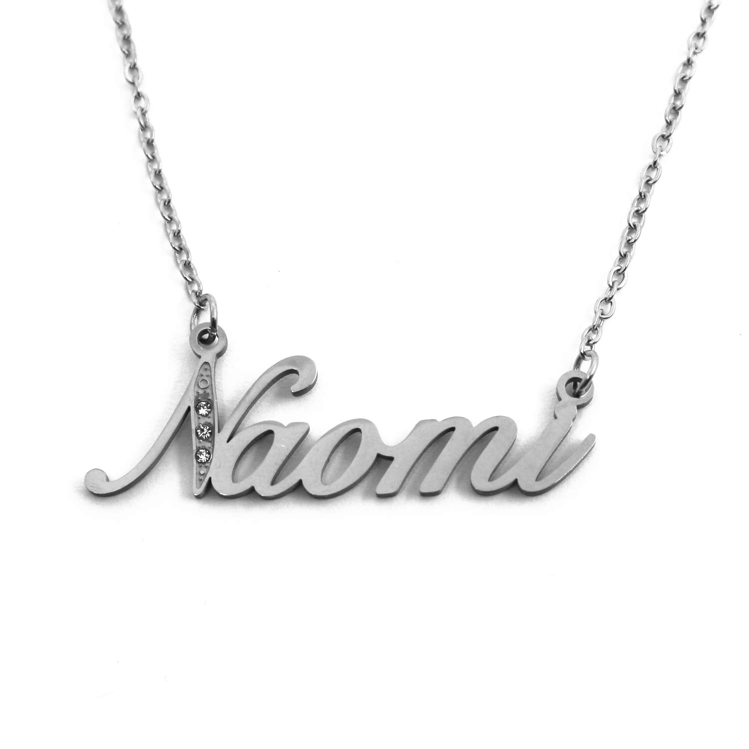 Kigu Naomi Name Necklace Personalised Italic Silver Tone, Custom Dainty Name Pendants, Jewellery for Ladies, Girlfriend, Mother, Sister, Friends