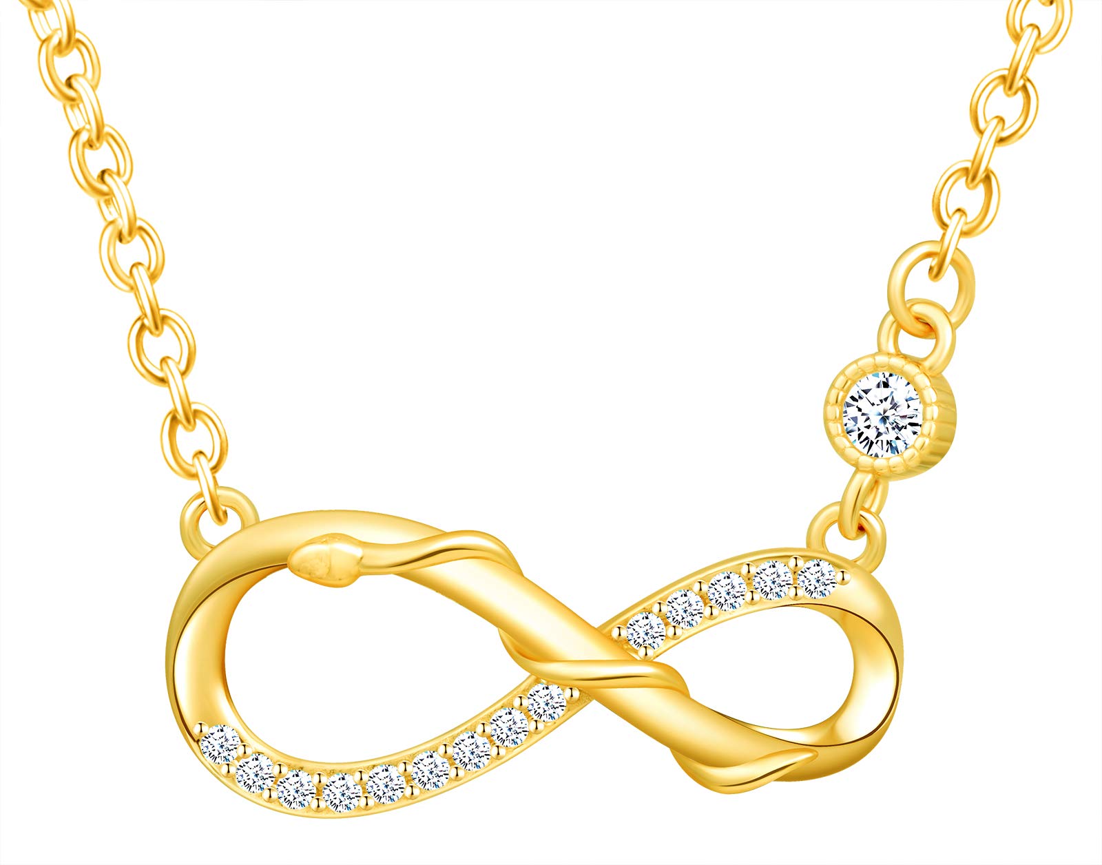 INFINIONLY Women's Girl's Necklace pendant, 925 sterling silver necklace, Cute snake winding infinity symbol necklace pendant, gold, Inlaid zircon, animal jewelry-sets