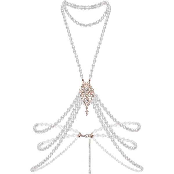 Amazon.com: ELABEST Pearl Body Chain White Layered Pearls  display picture 1