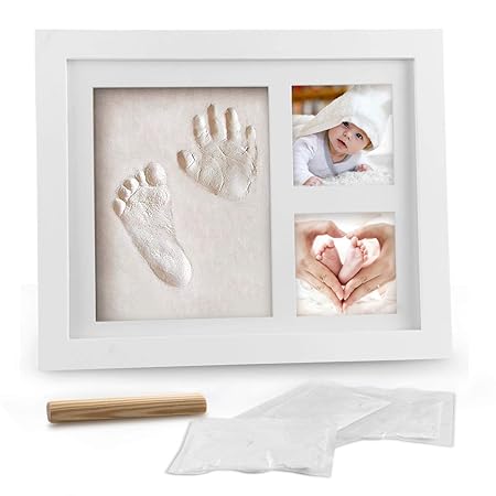 Baby Handabdruck und Fußabdruck, Migimi Baby Holz Bilderrahmen mit Gipsabdruck, Hand und Fuß Gipsabdruck Set Abdruckset Fussa