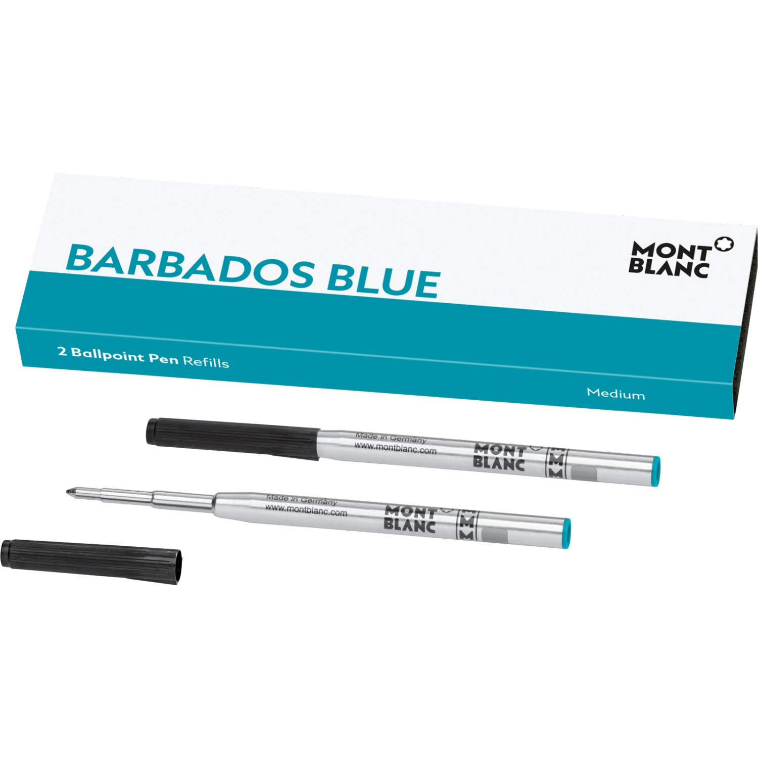 Montblanc Ballpoint Pen Refills (M) Barbados Blue 116219 – Refill Ink with a Medium Tip for Montblanc Biros – 2 x Blue Ballpen Refills