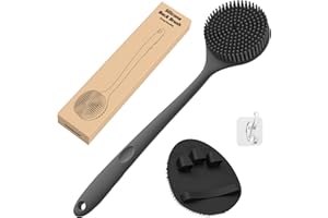 ManmiHealth Silicone Back Scrubber(Thick Bristles) & Soft Bath Glove Set, Super-Exfoliating Body Scrubber & Super-Lathering S