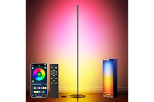 luckystyle Smart RGB+IC Corner Floor Lamp,Bright LED Tall Modern Floor Lamp with APP and Remote,Ambient Lighting Color Changing Standing Lamps with Music Mode and Timing for Living Room,Bedroom,Party