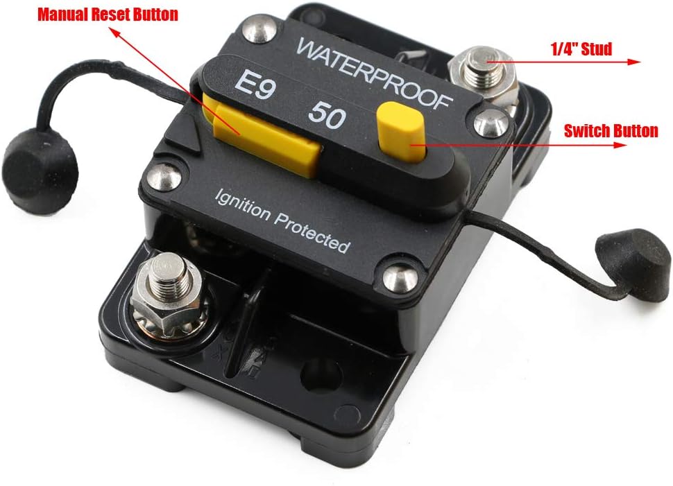 T Tocas 50 A Circuit Breaker amp breakers with Switch Manual Reset for Boat Marine RV Yacht Battery Trailer Bus Truck, 12V - 72V DC, Waterproof (50A): Automotive