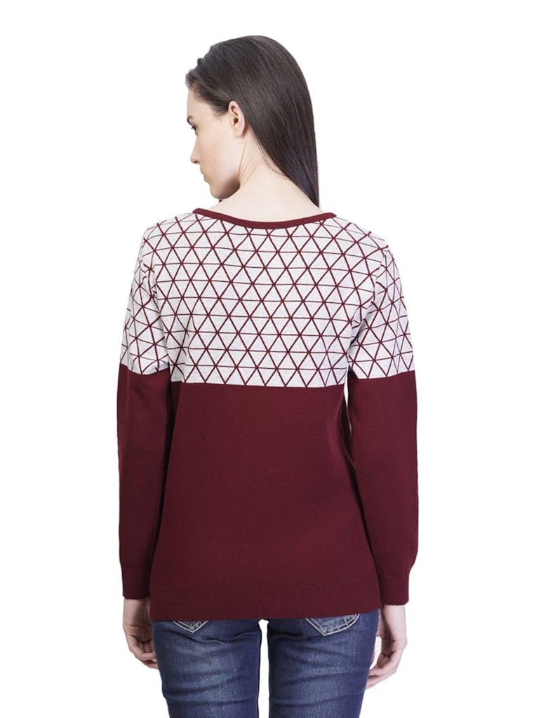 women's round neck jacquard cotton sweater