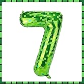Pixel Number Balloons, 40 Inch Green Large Foil Balloons Game Theme Party Decorations for Anniversary Birthday Kids Boys Girl