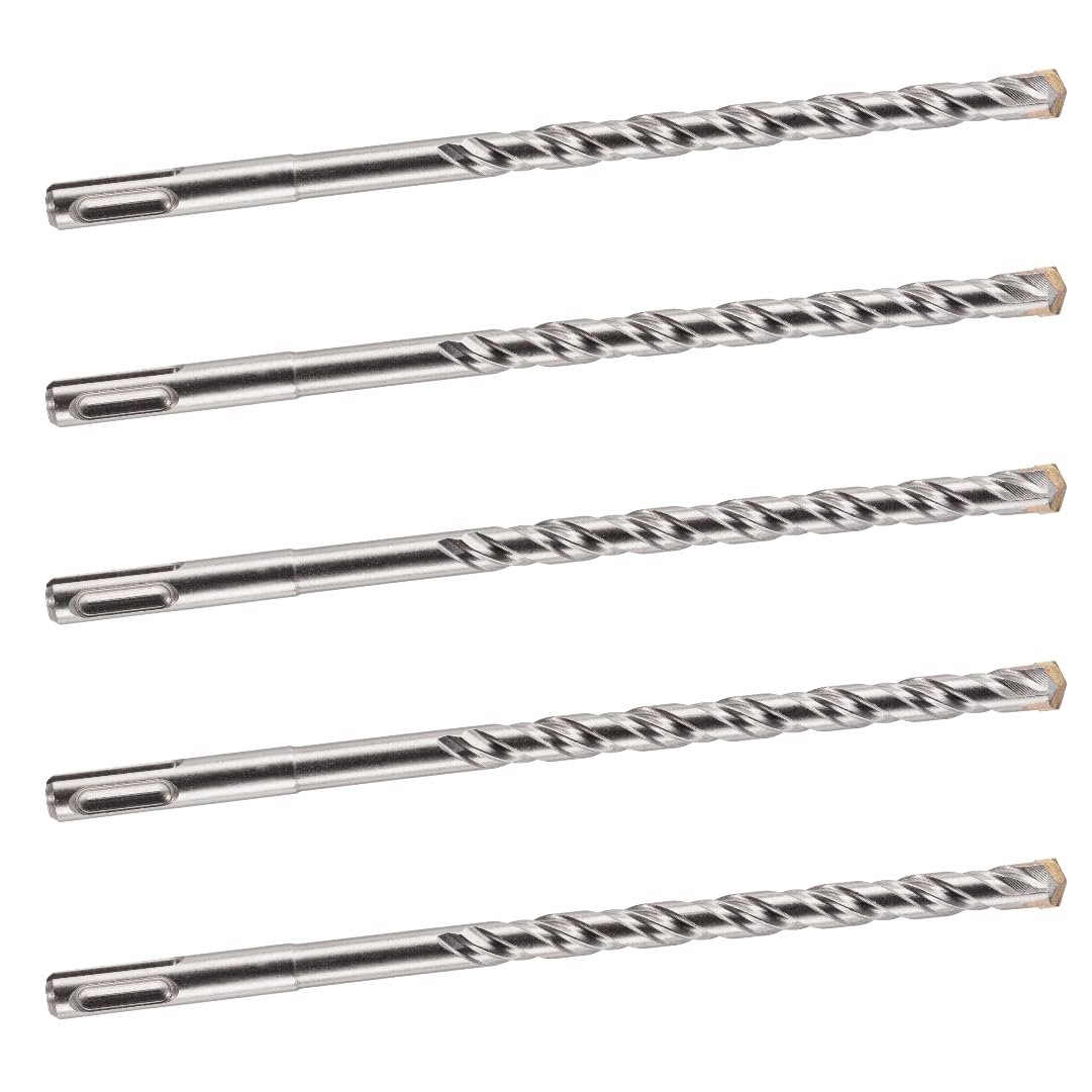 5 PACK OF - 10mm x 210mm LONG SDS + PLUS MASONRY DRILL BIT, TUNGSTEN CARBIDE TIP, FOR STONE CONCRETE BRICK
