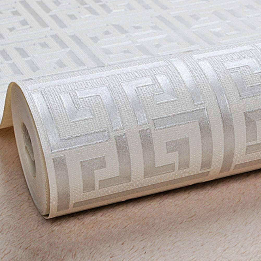 Wallpaper PVC Vintage Luxury Damask Embossed Textured Wallpaper Roll Home Decoration Greek Key Lattice Modern Geometric for Home Bar Wall Decoration,Silver