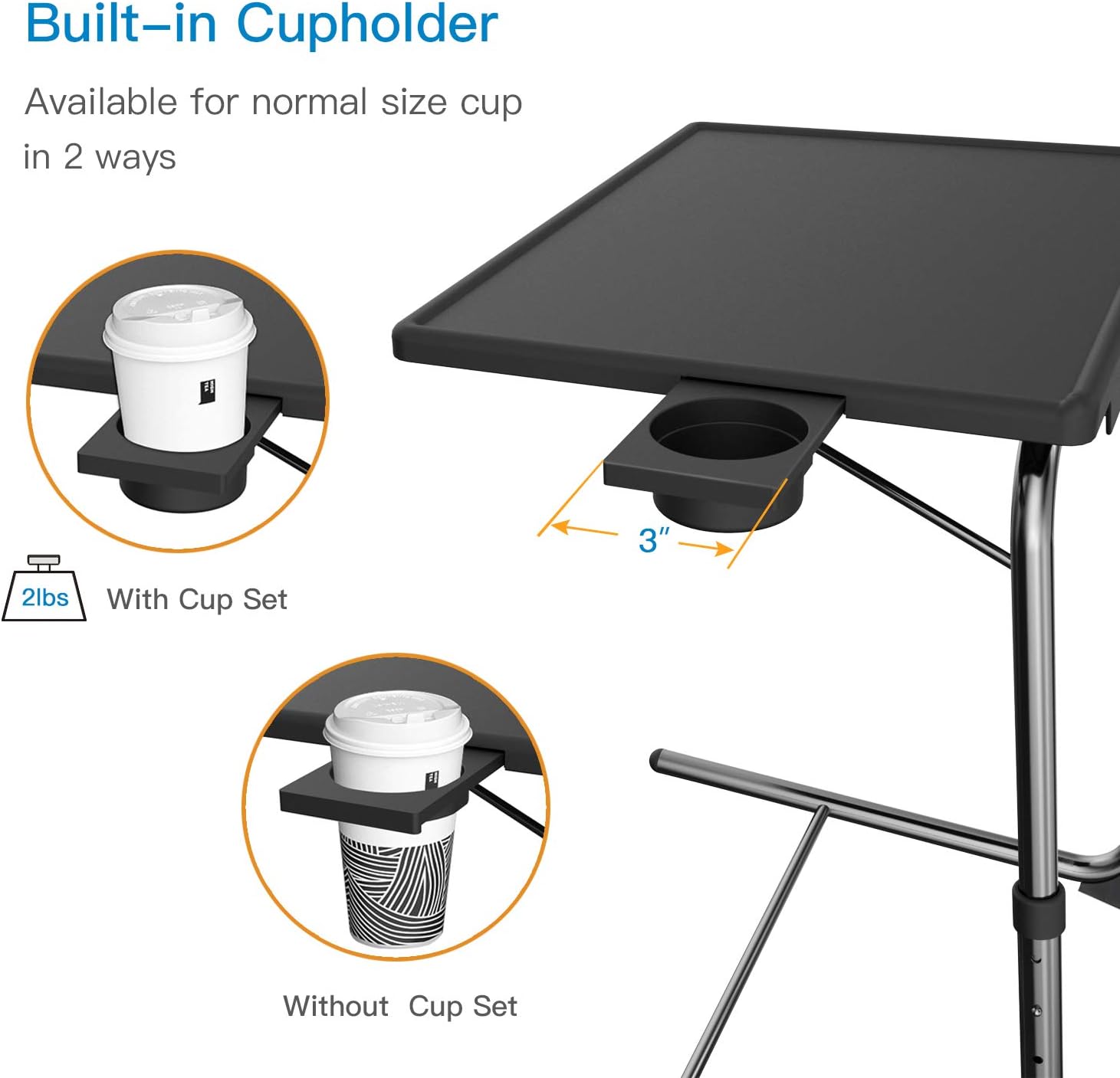 Adjustable TV Tray Table - TV Dinner Tray on Bed & Sofa, Comfortable Folding Table with 6 Height & 3 Tilt Angle Adjustments (Black): Furniture & Decor