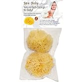 Spa Baby Natural Bath Sponge Spa Destinations. Ultra Soft Premium Sea Wool Sponge, Biodegradable, Bath Accessories Baby and Kids, Infant Bath. Two (2) Pack 3-4 inch for Moms