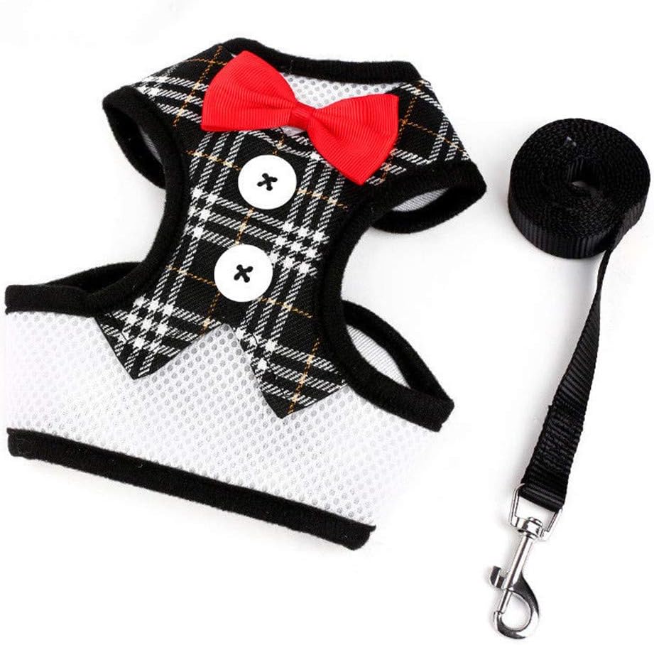 Escape Proof Cat Harness and Leash, Set of Harness and Lead for Dog Cat, Soft Mesh Holster Style - Best for Dog Cat Walking Plaid (Gold plaid, L)