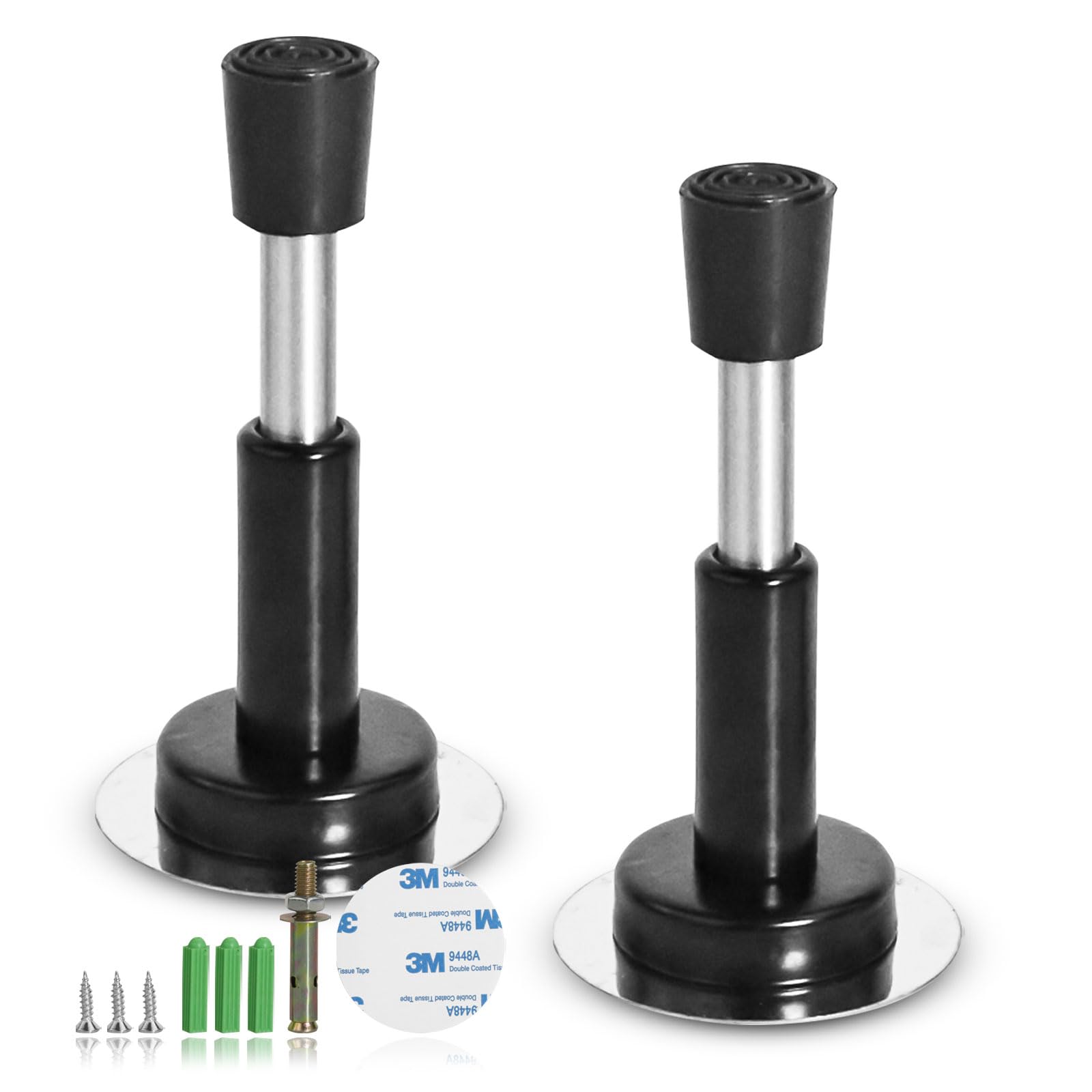 Spring Door Stopper, 2 Pieces Door Stop, Hydraulic Cushioning Technology, Wider Rubber Bumper Head, 4.1 Inches Height, Door Stops for Wall Protects Against Door and Wall Collisions (Black)