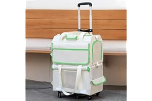 2-in-1 Pet Carrier with Wheels, Double-Layer Cat Travel Cases with Handle, Removable Pet Carrying Case for Two Small Pets(Gre